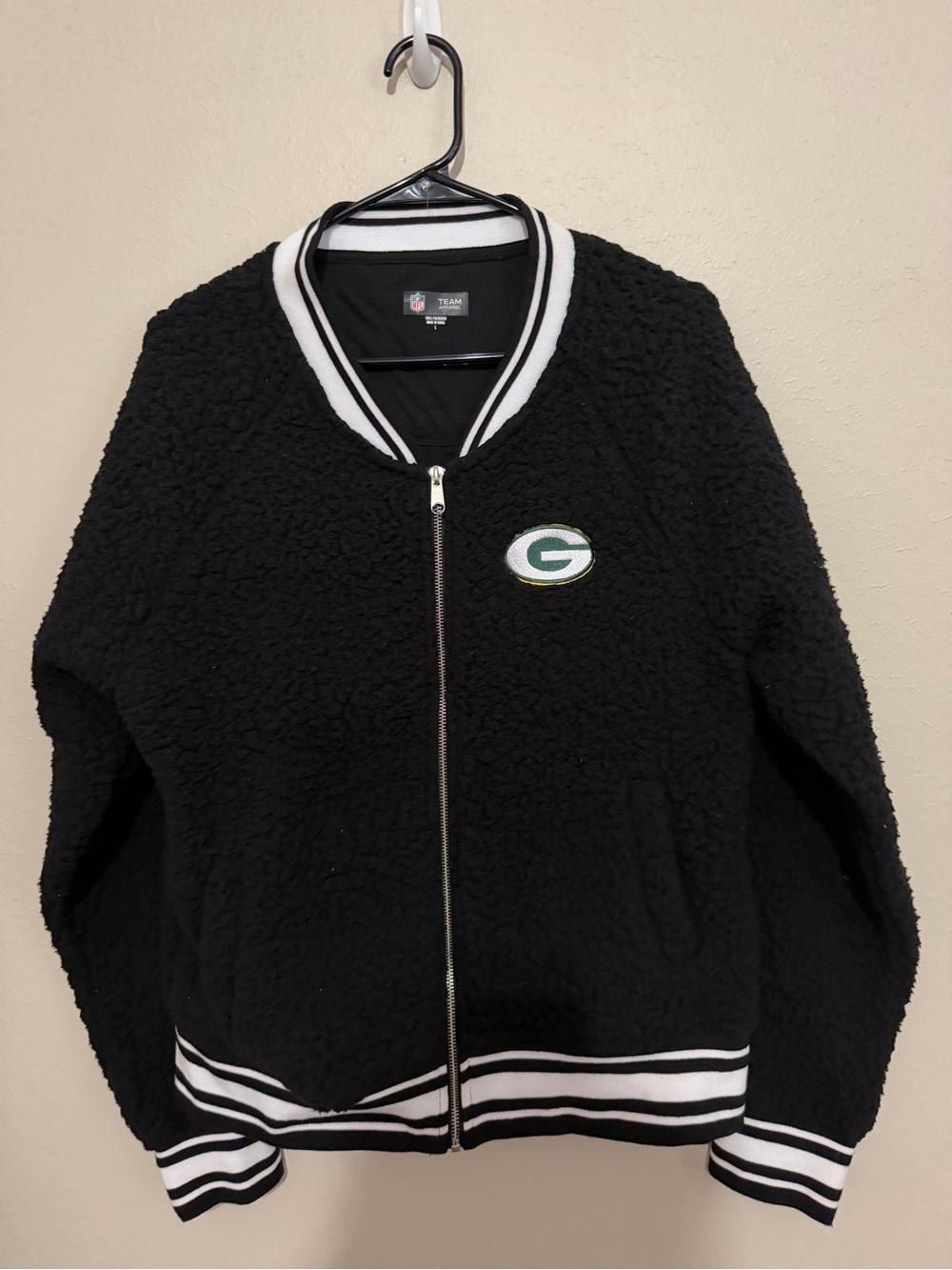 NFL Green Bay Packers Women’s Sherpa Fleece Full Zip Jacket Black Size L
